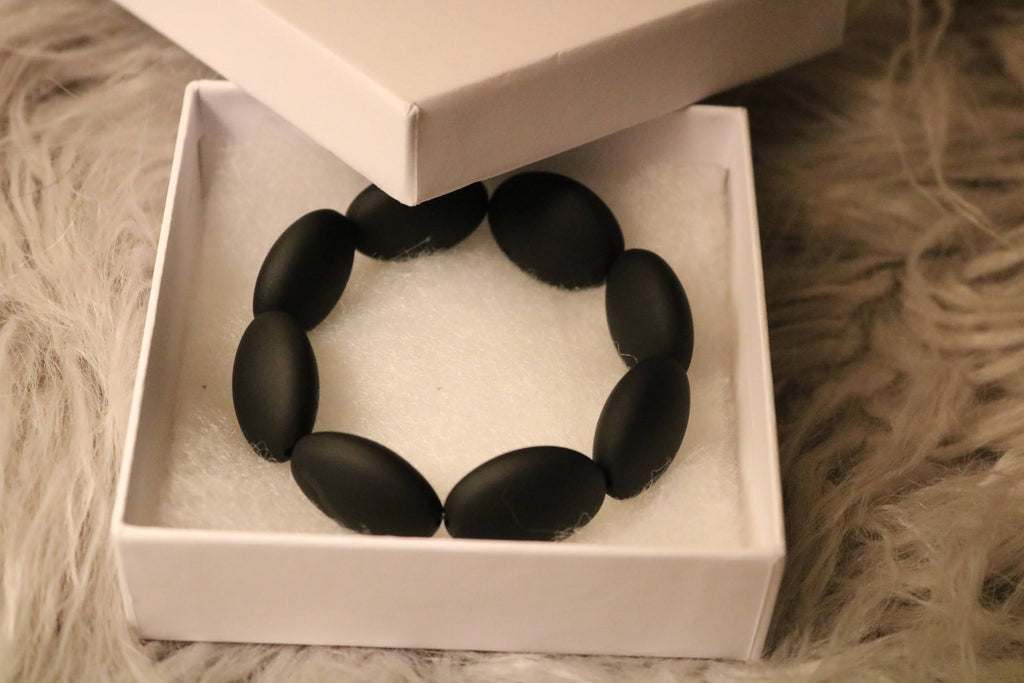NEW! Smooth Black Glass Stone Bracelet